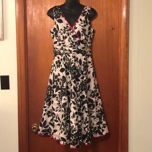 Black & White with Pink Trim - Form Fitting Dress